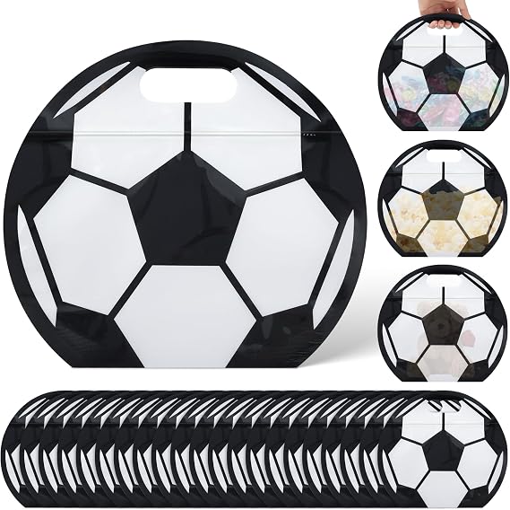 25pcs Soccer Snack Bags with Handles Reusable Ziplock Stand-Up Plastic,Party Favors Goodie Treat Bags for Team Game Day Snacks
