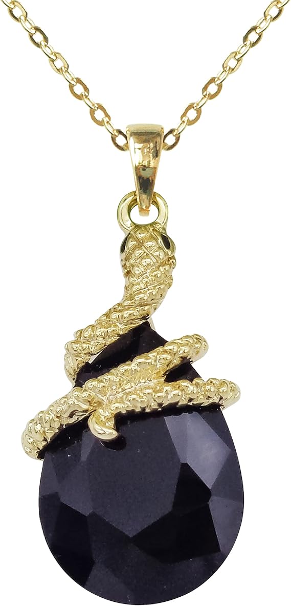 Navachi 18k Gold Plated Crystal Pear-shaped Zirconia Snake Pendant Necklace 16"+2"