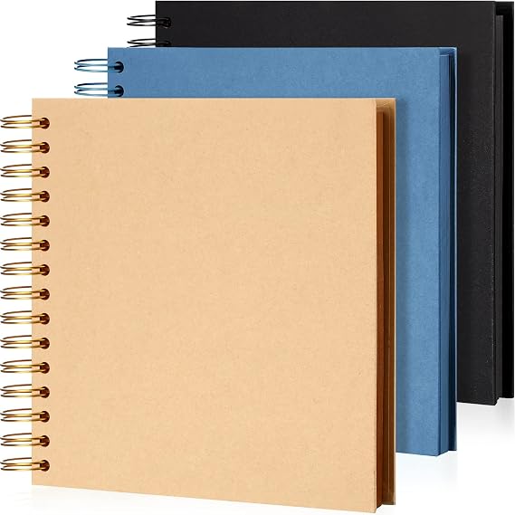 Spakon 8 x 8 Inch DIY Scrapbook Photo Album 3 Pcs Hardcover Kraft