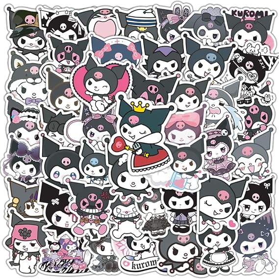 50pcs Cute Kurom Stickers for kdis,Cartoon Sanrio Waterproof Vinyl Decal for Girl Teen Adult Laptop Skateboard Phone Travel Case Bike Guitar