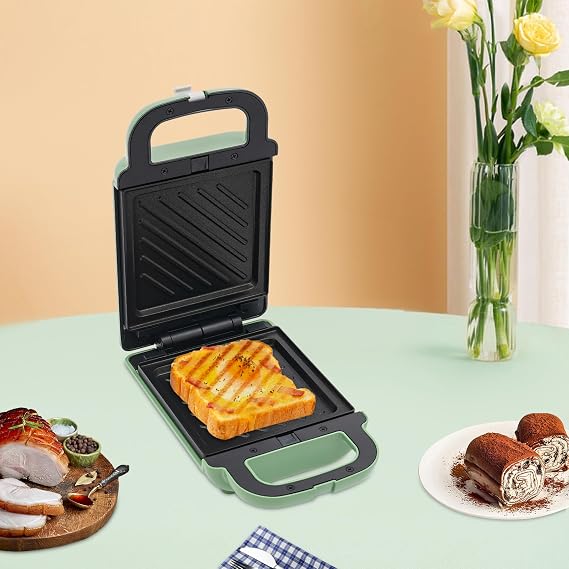 Sandwich maker (single plate),Non-stick pan,3-in-1 breakfast station - Green
