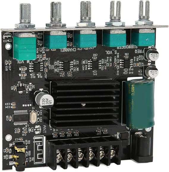 Bluetooth Power Amplifier Board, 2.1 Channel Stereo Sound Subwoofer Output BT AUX Input DIY Amplifier Board Replacement DC12 to 24V Digital Power Amp for 15 to 100W 4-8 Speakers