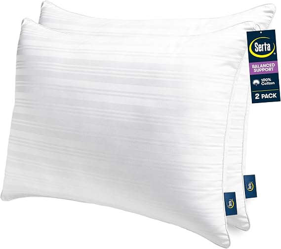Serta Down Illusion Balanced Support Cotton Pillows,Standard/Queen (2 Pack)