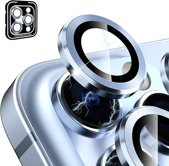 CloudValley Camera Lens Protector Compatible with iPhone 13 Pro and 13 Pro Max, Tempered Glass Film, Aluminum Alloy Lens Protective Cover, Sierra Blue