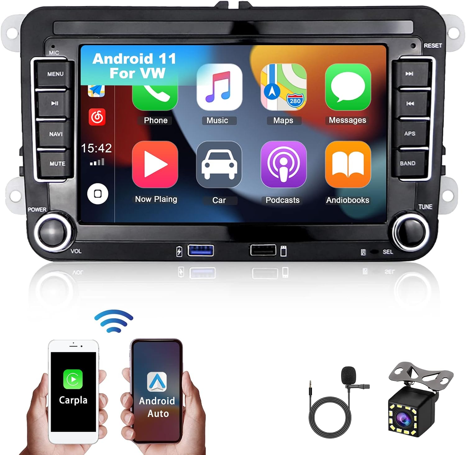 232GB Wireless CarPlay Android Auto Android 11 Car Stereo for Volkswagen Jetta Tiguan Beetle Passat Amarok Golf Seat Skoda 7” Touch Screen Car Radio with Backup Camera GPS WiFi HiFi Bluetooth