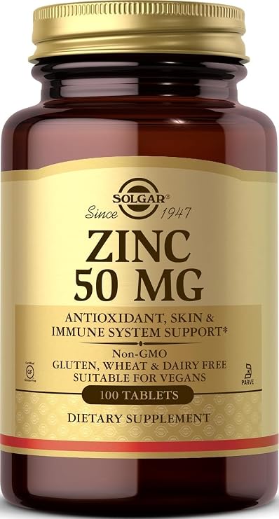 Solgar Zinc 50 mg, 100 Tablets - Zinc for Healthy Skin, Taste & Vision