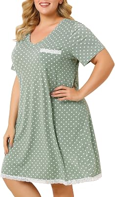 Agnes Orinda Womens Plus Size Nightgown Sleepwear Soft Sleepshirt Short Sleeve Lace Trim Nightshirt Lounge