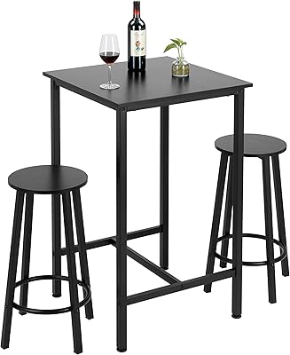 Finnhomy Bar Table Set, 23.6 Pub Table High Top Table, Square Bar Height Table, Bar Table with Stools, Small Kitchen Table Set for 2, Industrial Breakfast for Kitchen, Living Room, Rustic Black