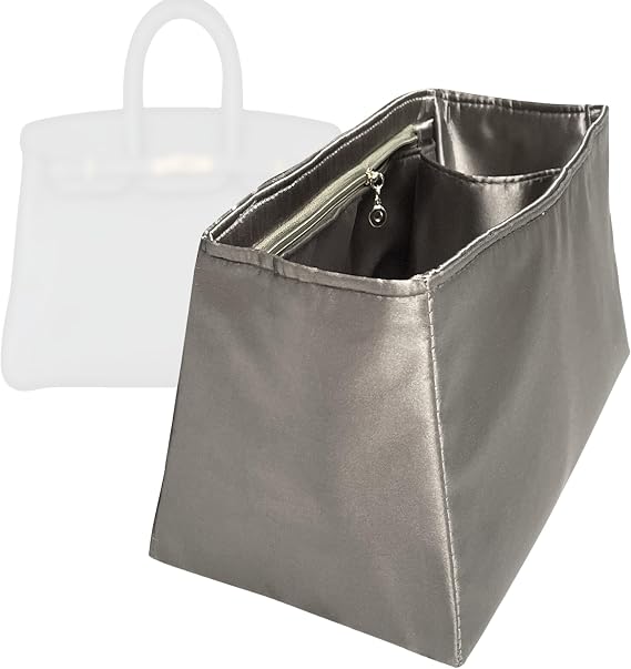 Organizer for Bir.kin 25/30/35/40, Silky Satin Insert with Zipper Pocket, Trapezoid Shape (BK35, Blue)