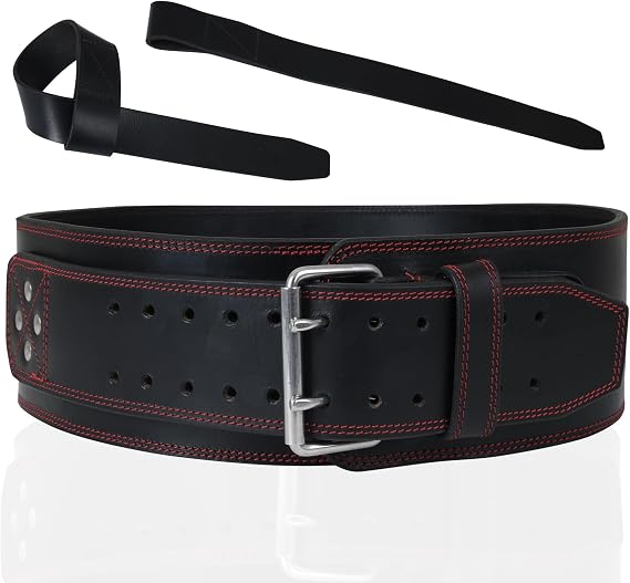 Leather Weight Lifting Belt for Men & Women - 8MM Thick, 4" Wide XXL and Lifting Straps Combo