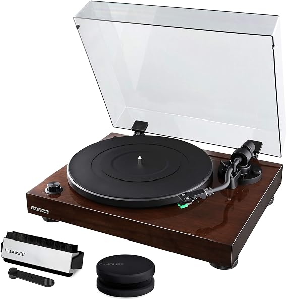 Fluance RT81 Elite High Fidelity Vinyl Turntable Record Player featuring Audio Technica AT95E, Belt Drive, Built-in Preamp with Record Weight and 3 in 1 Stylus and Record Cleaning Vinyl Accessory Kit