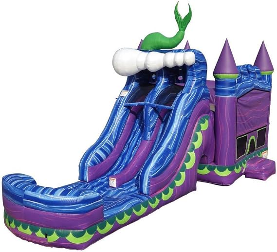 JumpOrange Commercial Grade Inflatable Mermaid Titan Dual Lane Bounce House with Slide Combo and Blower, Party Combo Moonwalk, 100% PVC VINYL