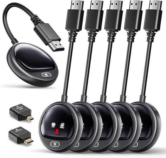 Wireless HDMI 5 Transmitters and Receiver 4K, LED Display Wireless HDMI Extender with 2.4G & 5G Chip for Casting Video & Audio from Laptop PC Camera Cable Box PS5 to Monitor Projector HDTV -165FT