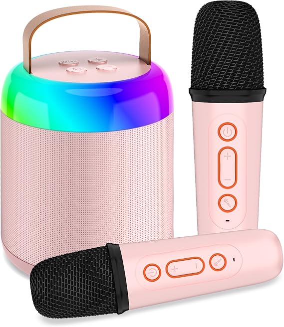 Karaoke Machine for Kids with 2 Microphones, Portable Kids Karaoke Machines for Girls with LED Party Lights