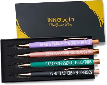 InnoBeta Paraprofessional Appreciation Gifts, Gifts for Teacher Paraprofessional, Ballpoint Pen Set of 4, Idea for Paraprofessional on Appreciation Day and Christmas