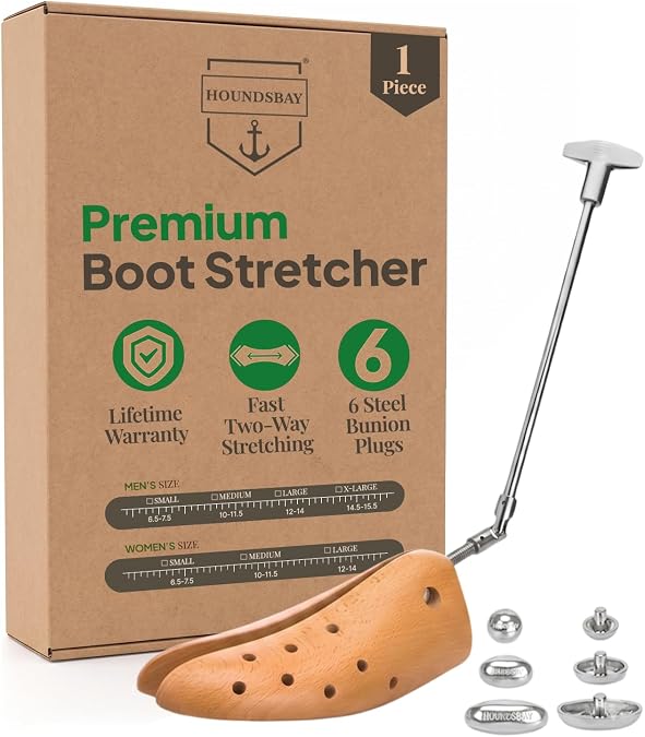HOUNDSBAY Boot Stretcher - Adjustable Plastic & Wooden Boot Expander