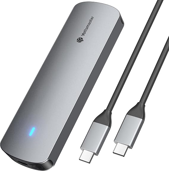 Yottamaster M.2 NVMe SATA SSD Enclosure, USB 3.2 Gen 2 10Gbps Adapter Tool-Free, External Solid State Drive Enclosure Aluminum, Supports M and B+M Keys and Size 2230 2242 2260 2280 SSD