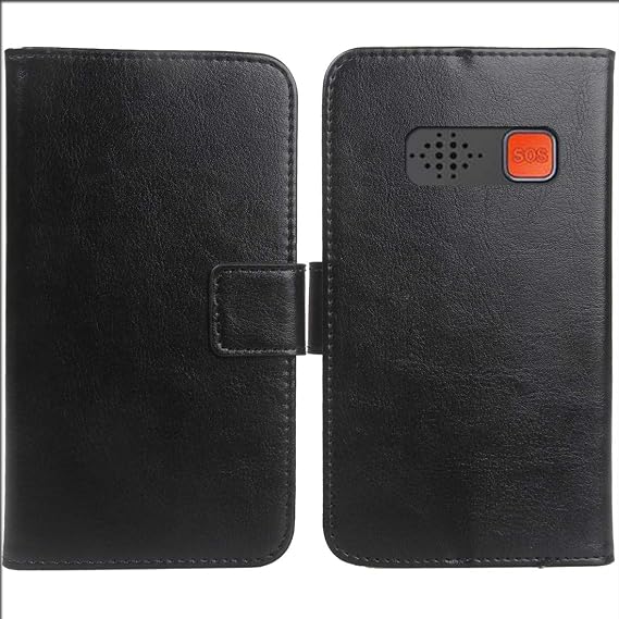 Color Design PU Wallet Flip Leather with Card Slots Cover Skin Protection Case Shell for Easyfone Prime A5 1.8" (Black)