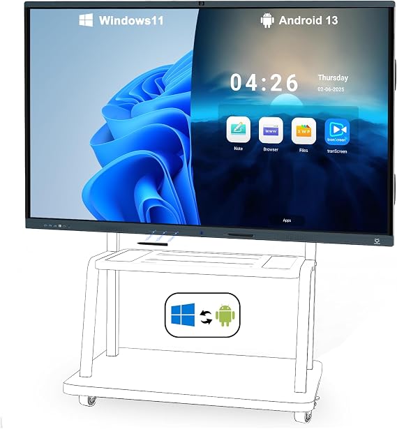 86" 4K Smart Board with Win 11 & Android 13 for Classroom/Office