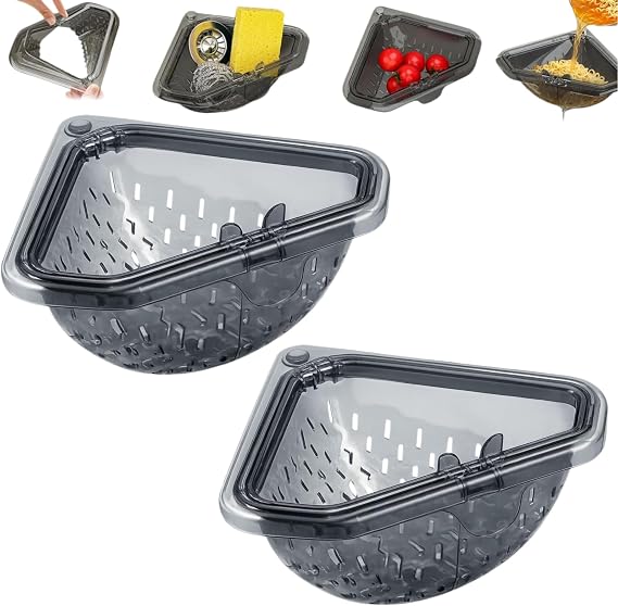 Magnetic Corner Sink Strainer Basket Triangle Drying Kitchen Drain Strainer Basket For Kitchen Sink Food Scrap Fruit Vegetable Cooking Garbage Trash No-Drill Mount With Stainless Steel Sheet (2)