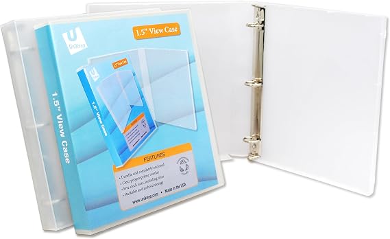 Unikeep 3 Ring Binder - Clear - Case View Binder - 1.5 Inch Spine - Metal Rings - with Clear Outer Overlay - 3 Pack of Binders