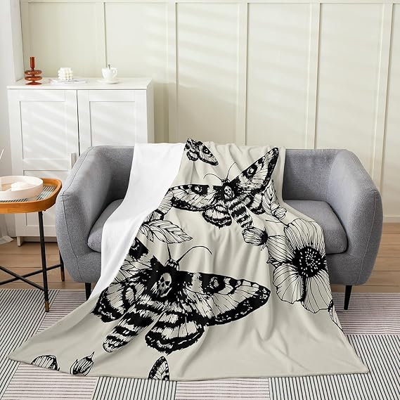 Death Moth Gothic Fleece Blanket 50" x60 Boys Girls Adult Ultra Soft