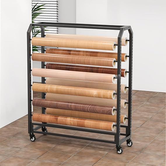 Commercial Textile Fabric Roll Storage Rack with Adjustable Hanging Rod, Heavy Duty Steel Organiser Holder for Pulling Rollers of Vinyl, Transfer Paper Tap,H-170cm/12 Rods-Wide-145