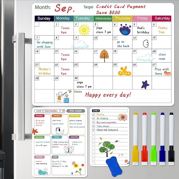 Magnetic White Board Calendar Dry Erase for Fridge