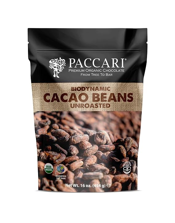 Paccari Organic Raw Cacao Beans, Unroasted, Gluten Free, Vegan, 16 oz