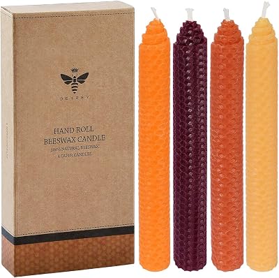 DEYBBY 8 Hand-Rolled Beeswax Taper Candles 4 Pack Cone Top,Pure Natural Honeycomb Bee Wax Candle,4Hour Burn TimeYellow Orange Brown Fall