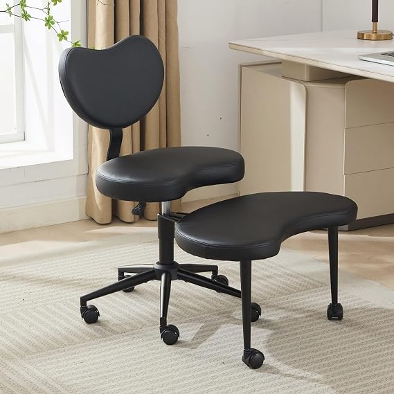 Ergonomic Cross Legged Office Chair with Wheels, Meditation Chair Plus, Lumbar Support, Adjustable Height, for Yoga, ADHD, Home & Office (Black-PU)