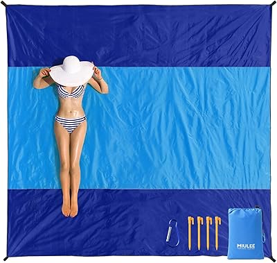 MIULEE Beach Blanket Waterproof Sandproof, Extra Large 78 x 82 Beach Mat Oversized for 4-7 Adults, Portable Beach Accessories Lightweight Outdoor Blanket for Picnic, Travel, Camping, HikingBlue