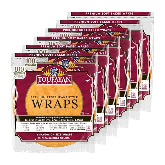 Toufayan Sundried Tomato 12 Sandwich Tortilla Wraps | Wholesale Bulk Foodservice Flatbread Soft, Flexible Tortillas for Wraps, Burritos & Catering (6 Pack)