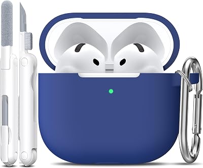 R-fun for AirPods 4th Case Cover with Cleaner Kit, Soft Skin Silicone Case Cover with Keychain, Full Protective Case for Men and Women, Compatible with Apple Latest AirPods 4 Case 2024, Royal Blue