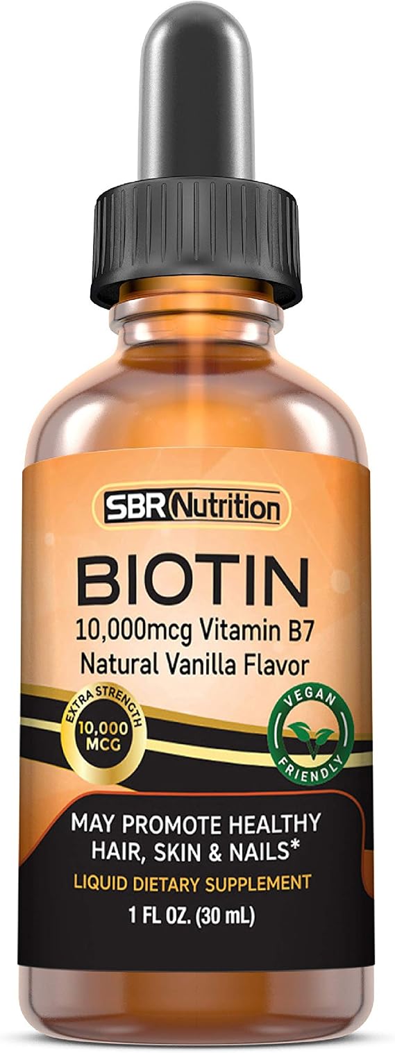MAX Absorption Biotin Liquid Drops, 10000mcg of Biotin Per Serving, 60 Serving, No Artificial Preservatives, Vegan Friendly, Supports Hair Growth, Strong Nails and Glowing Skin, Made in USA