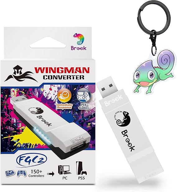 Brook Wingman FGC 2 Exclusive Version Controller Adapter for PS5 Fighting Games & PC USB-A Converter for 150+ Wired Controllers Arcade Sticks & Fightsticks Remap Turbo Keychain