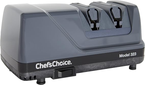 ChefsChoice 0323000 Commercial Electric Sharpener with Diamond Abrasive Honing for 20 Degree Straight Edge and Serrated Knives, has Precision angle guides, 2 Stage, Gray