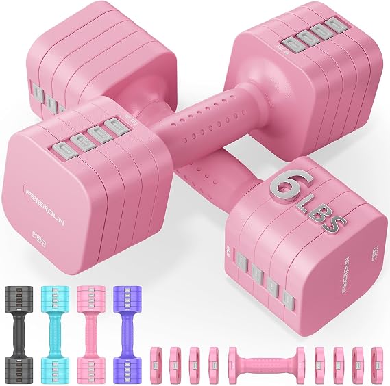 FEIERDUN Adjustable Dumbbell Set of 2, Each 2.7 kg/6 lbs Weight for Women