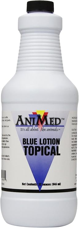 AniMed Blue Lotion Topical Antiseptic for Horses Dogs Cats Cows Sheep and Goats, 32-Ounce