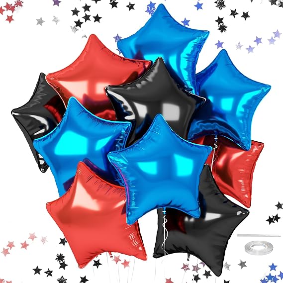 Red Blue Black Star Balloons, 18 Inches Star Foil Balloon for Helium