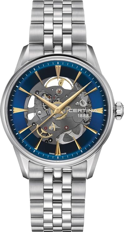 Certina, Mens, DS-1 Skeleton, Stainless Steel, Swiss Automatic, Watch, Blue, Stainless Steel, 20, (C0299071104100)