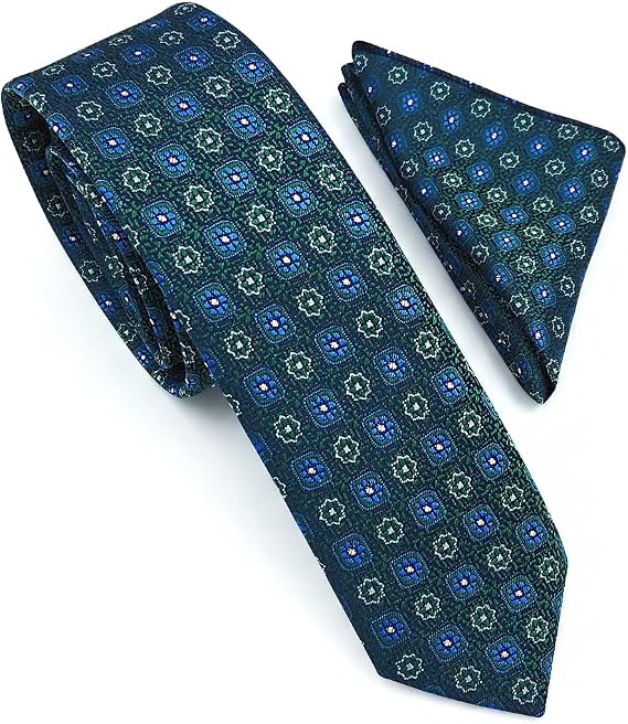 Slim Mosaic Pattern Green Tie & Wipes