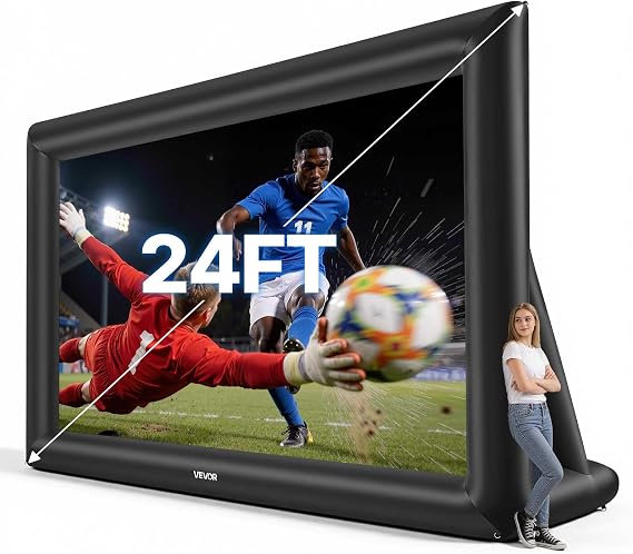 VEVOR Inflatable Movie Screen, 24 ft Outdoor Inflatable Projection Screen with Portable Storage Bag, Front/Rear Projection, Easy Set Up, Blow Up Screen for Outdoor Backyard Movie Night, Theme Parties