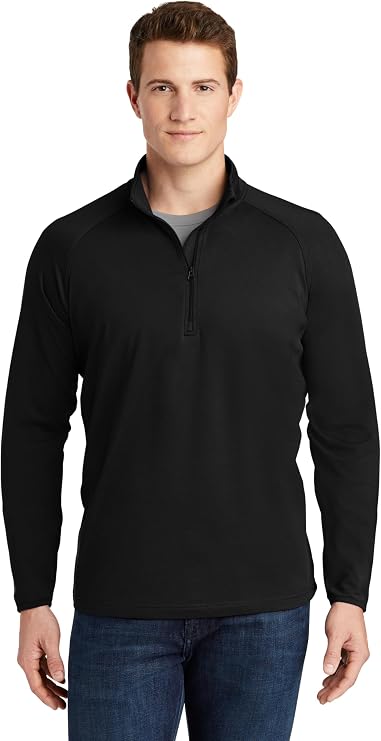 Sport-Tek Mens Sport-Wick Stretch 1/2-Zip Pullover, Black