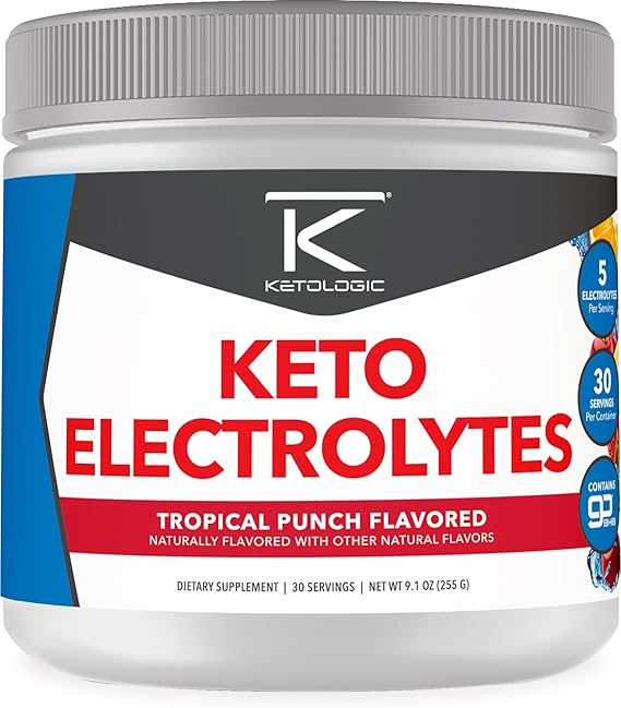 Ketologic Keto Electrolyte Powder (Tropical Punch) 30 Servings | Sugar-Free Hydration Drink Mix with goBHB Complex
