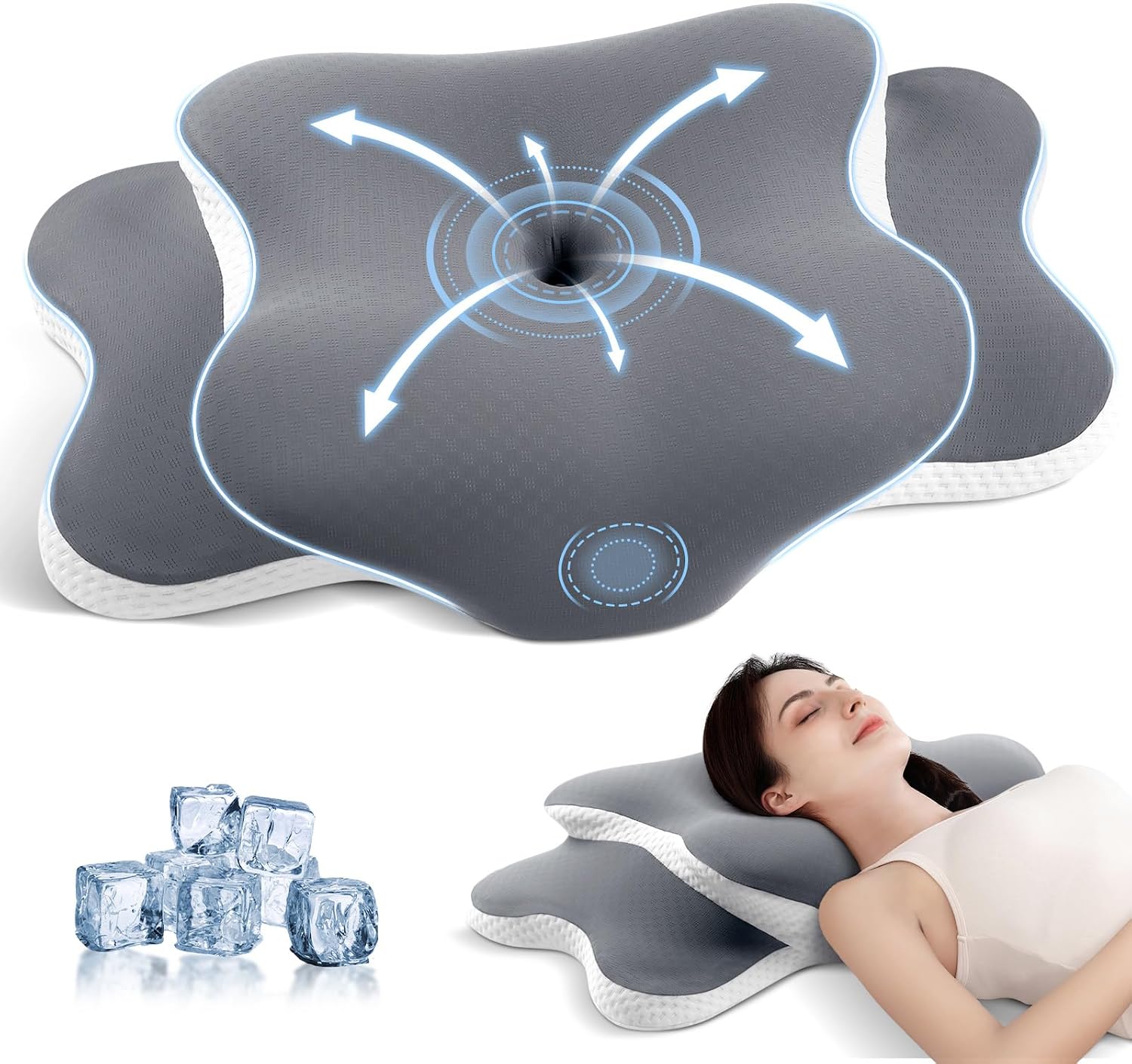 A-Pce Memory Foam Pillow, Ergonomic Pillow for Neck and Shoulder Pain Relief, Orthopedic Neck Support Pillow for SideSupineProne Sleepers with Removable Cover, Gray