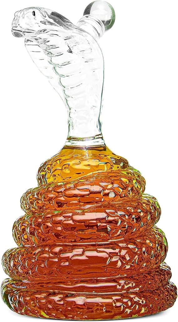 Snake Whiskey & Wine Decanter King Cobra Snakes Liquor Decanters - Year of The Snake 2025 Chinese New Year - 500ml - The Wine Savant Snake glass decanter, Coiled Snake Holder Ornament Home Decoration
