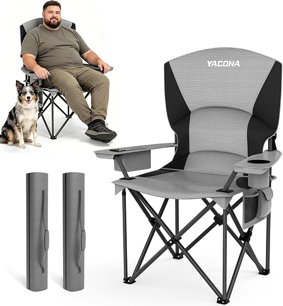 Oversized Camping Chairs 2Pack, 500lbs Support Padded Back &Cup Holder