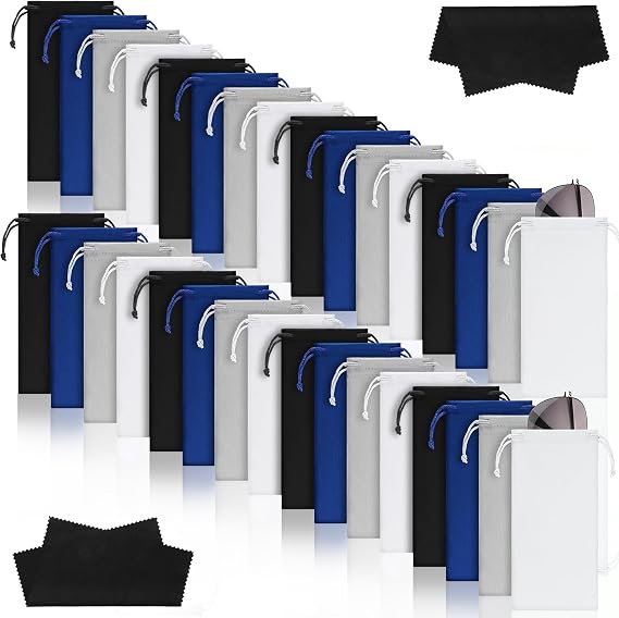 100 Pcs Microfiber Pouch Case Bulk Microfiber Soft Sunglasses Pouch with 2 Eyeglass Cleaning Cloth for Storage