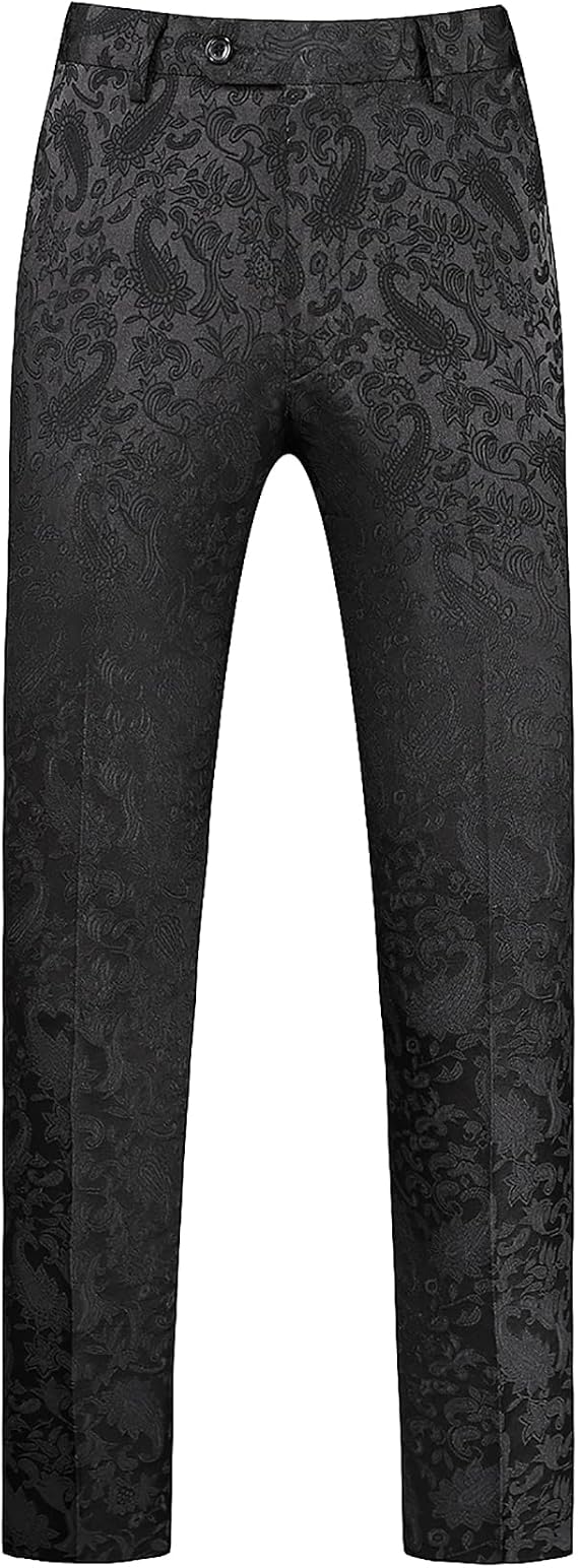 Mens Jacquard Floral Dress Pants Slim Fit Tuxedo Suit Pants